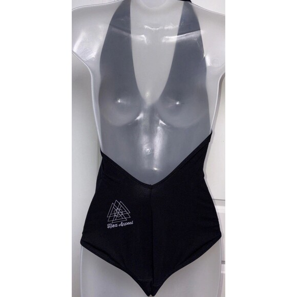 American Apparel Medium Halter Bodysuit Black Cotton Spandex Mushrooms - Picture 5 of 8